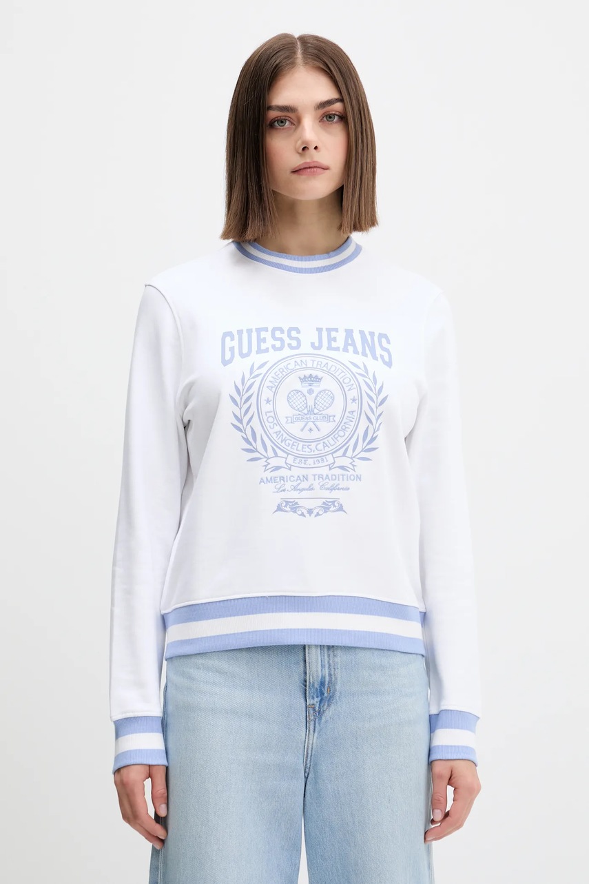 Levně Bavlněná mikina Guess Jeans dámská, bílá barva, vzorovaná, W5YQ19 K68I4