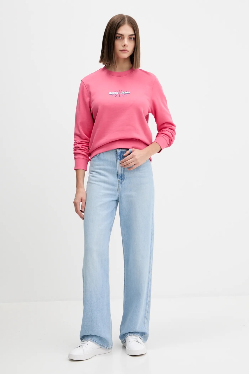 Хлопковая кофта Guess Jeans цвет розовый с принтом W5YQ23 K68I4
