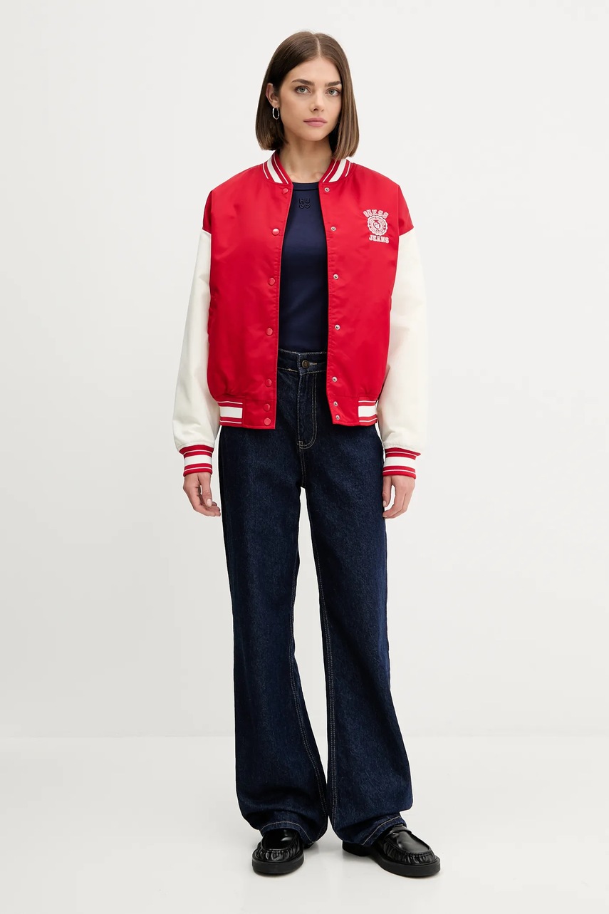Куртка-бомбер Guess Jeans цвет красный демисезонная W5YL15 WHAA2