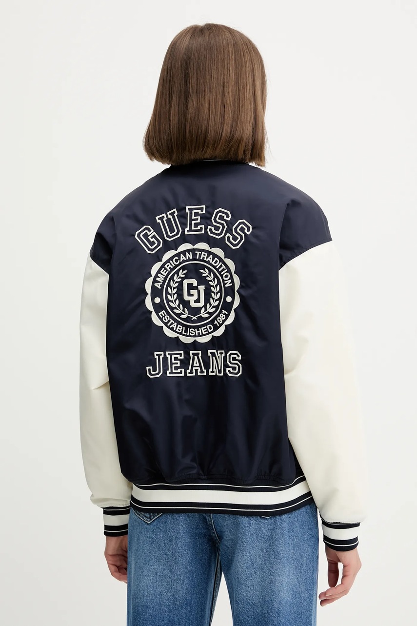 Μπουφάν bomber Guess Jeans χρώμα: ναυτικό μπλε, W5YL15 WHAA2 φωτογραφία