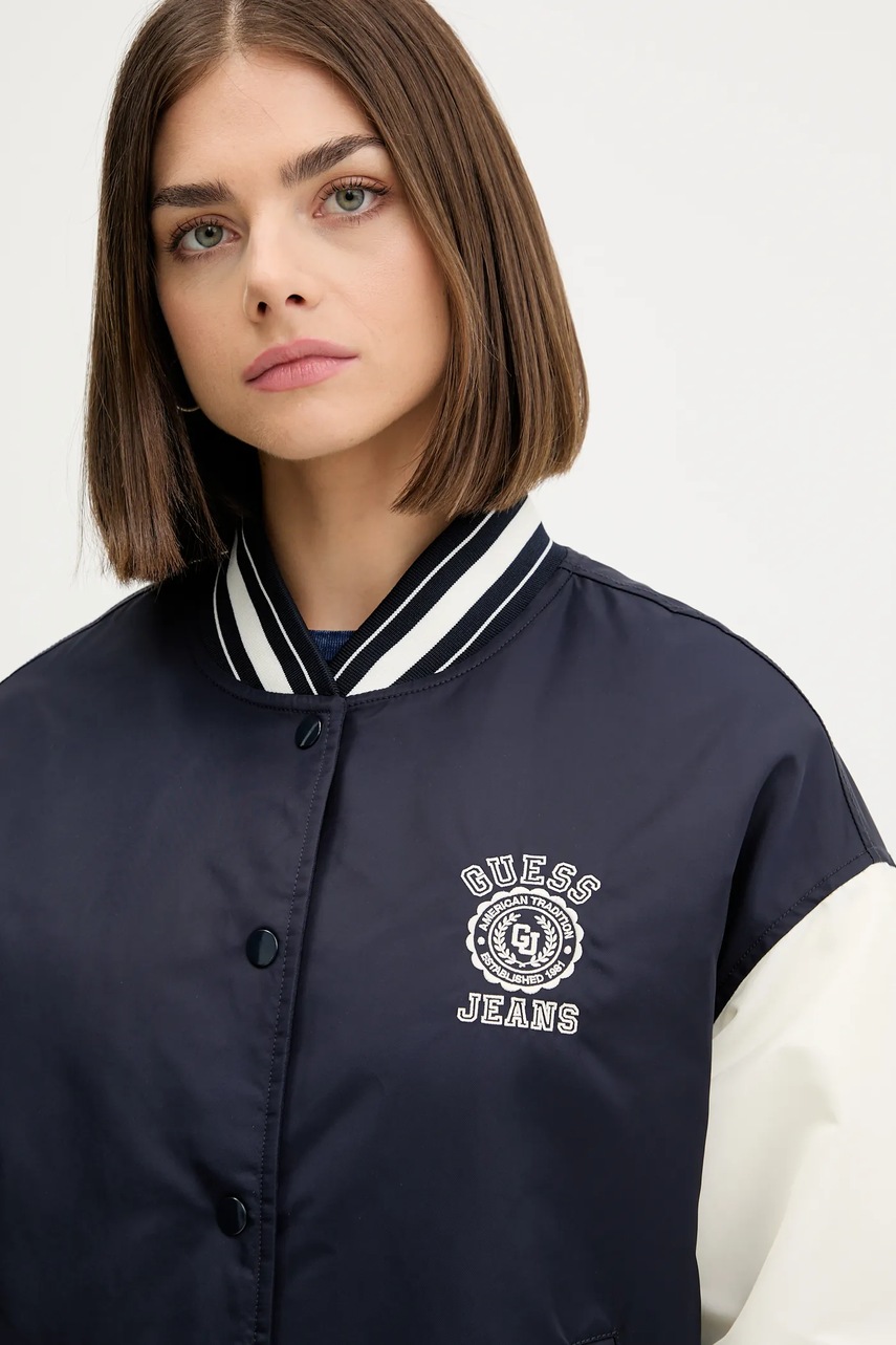 Μπουφάν bomber Guess Jeans χρώμα: ναυτικό μπλε, W5YL15 WHAA2 φωτογραφία