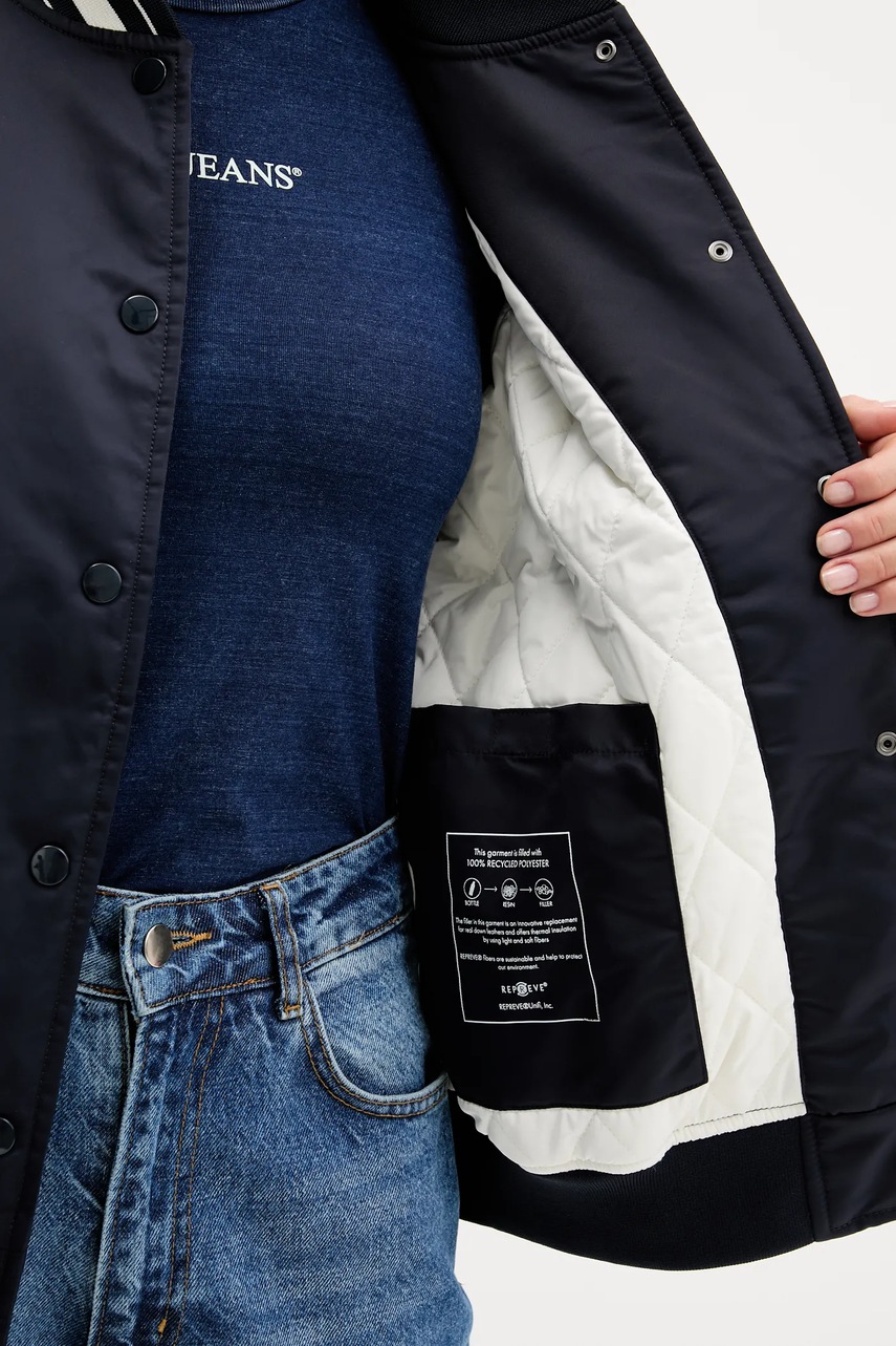 Μπουφάν bomber Guess Jeans χρώμα: ναυτικό μπλε, W5YL15 WHAA2 φωτογραφία