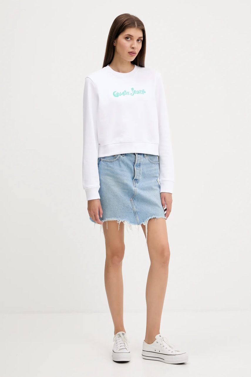 Хлопковая кофта Guess Jeans цвет белый с принтом W5YQ15 K68I4