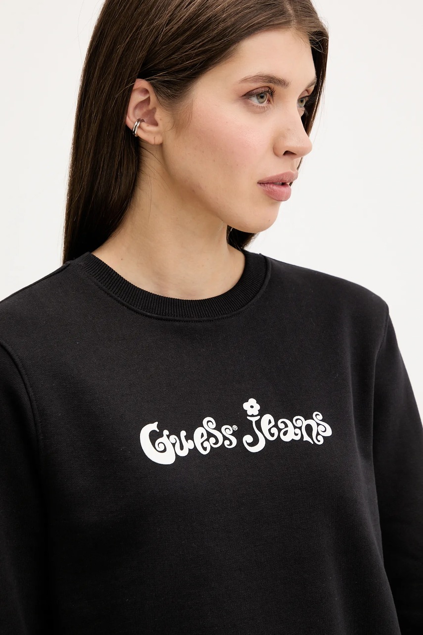 Βαμβακερή μπλούζα Guess Jeans γυναικεία, χρώμα: μαύρο, W5YQ15 K68I4 φωτογραφία