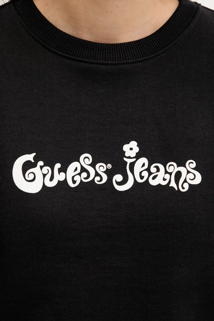 Βαμβακερή μπλούζα Guess Jeans γυναικεία, χρώμα: μαύρο, W5YQ15 K68I4 φωτογραφία