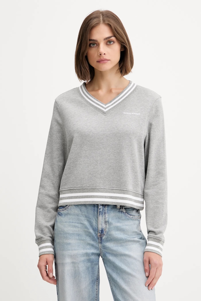 Levně Mikina Guess Jeans dámská, šedá barva, s aplikací, W5YQ18 K68I4