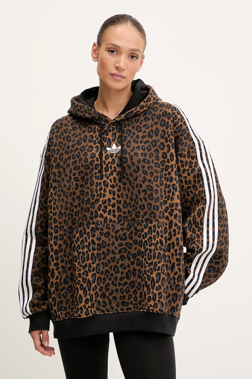 adidas Originals bluză Graphic Lo Hd culoarea maro, cu glugă, cu imprimeu, JV7560