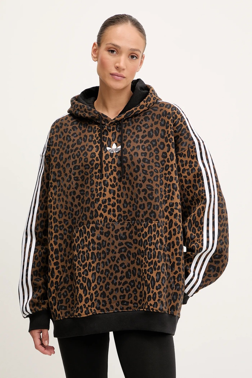 adidas Originals bluză Graphic Lo Hd culoarea maro, cu glugă, cu imprimeu, JV7560