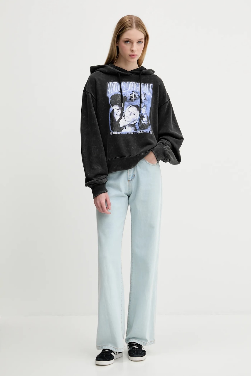 Хлопковая кофта adidas Originals Buffy Hoodie цвет чёрный с капюшоном с принтом JW0155 Хлопковая кофта adidas Originals Buffy Hoodie цвет чёрный с капюшоном с принтом JW0155