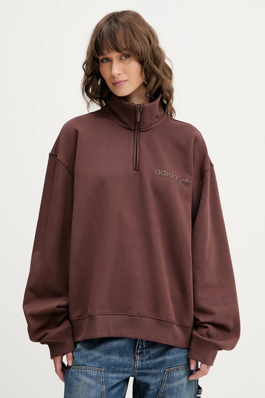 adidas Originals bluză Essentials culoarea maro, cu imprimeu, JW1023 - 0 | YEO