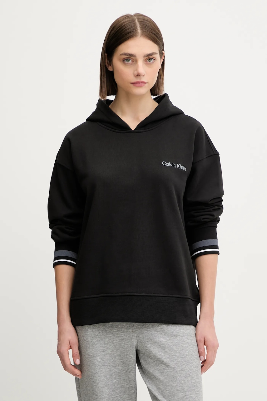 Levně Mikina Calvin Klein Performance dámská, černá barva, s kapucí, hladká, LVGWF5W309