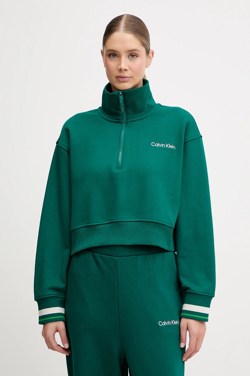 Levně Mikina Calvin Klein Performance dámská, zelená barva, hladká, LVGWF5W310