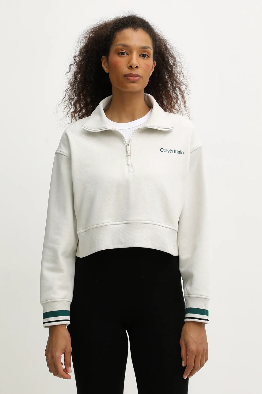 Levně Mikina Calvin Klein Performance dámská, béžová barva, hladká, LVGWF5W310