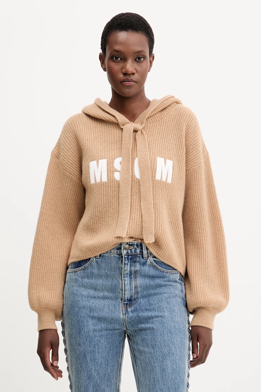 MSGM pulover de lână culoarea bej, călduros, 3941MDM219.257785