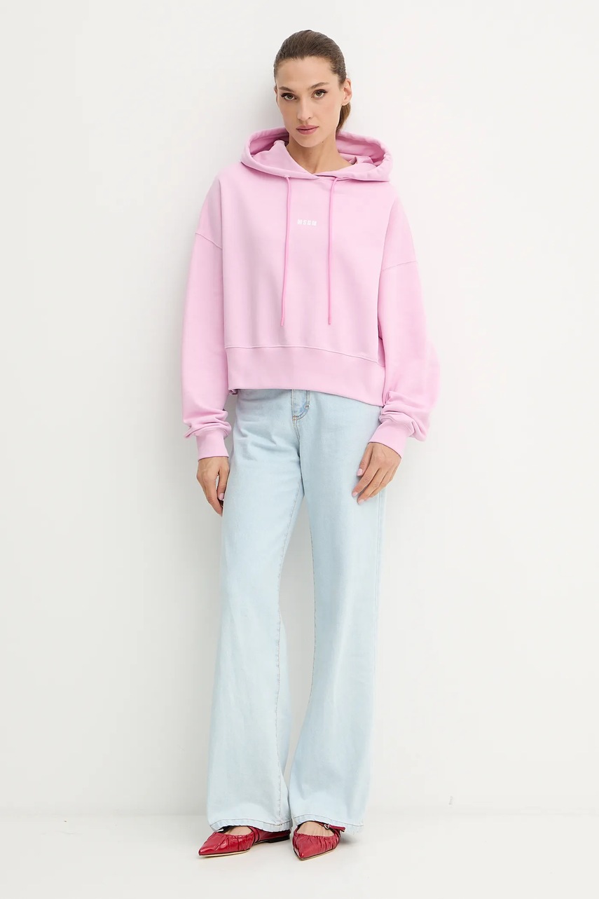 Хлопковая кофта MSGM цвет розовый с капюшоном однотонная 3941MDM509.257799