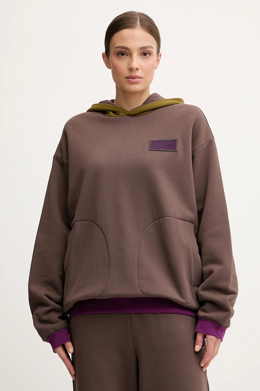 EA7 Emporio Armani bluză cu două fețe culoarea maro, cu glugă, uni, AF10377-7X000156