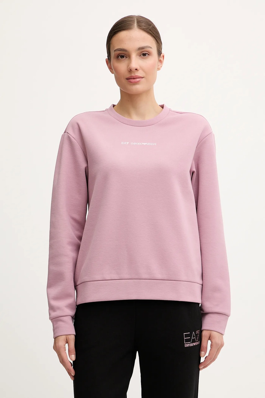 Levně Mikina EA7 Emporio Armani dámská, růžová barva, s potiskem, AF10443.7W000799