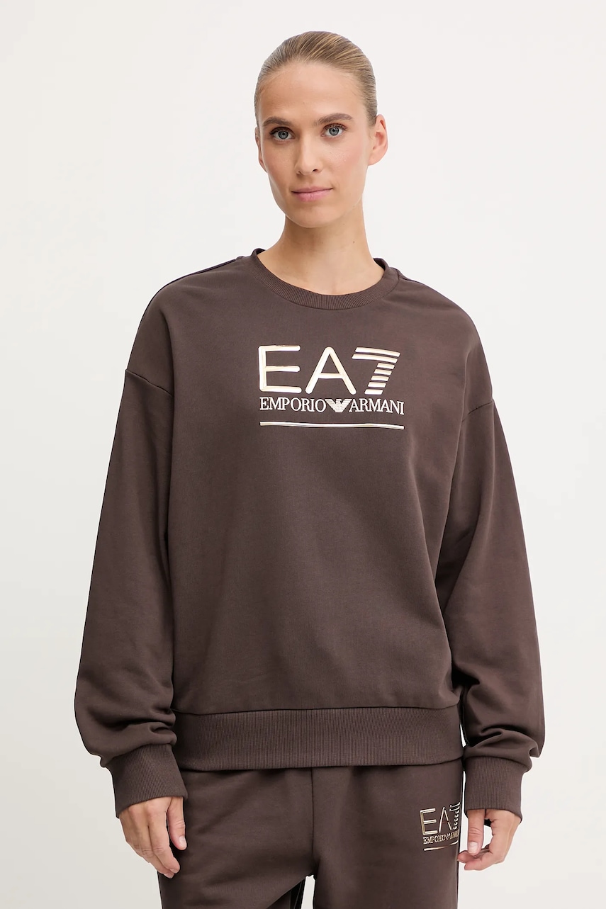 EA7 Emporio Armani bluză culoarea maro, cu imprimeu, AF12473.7W000416