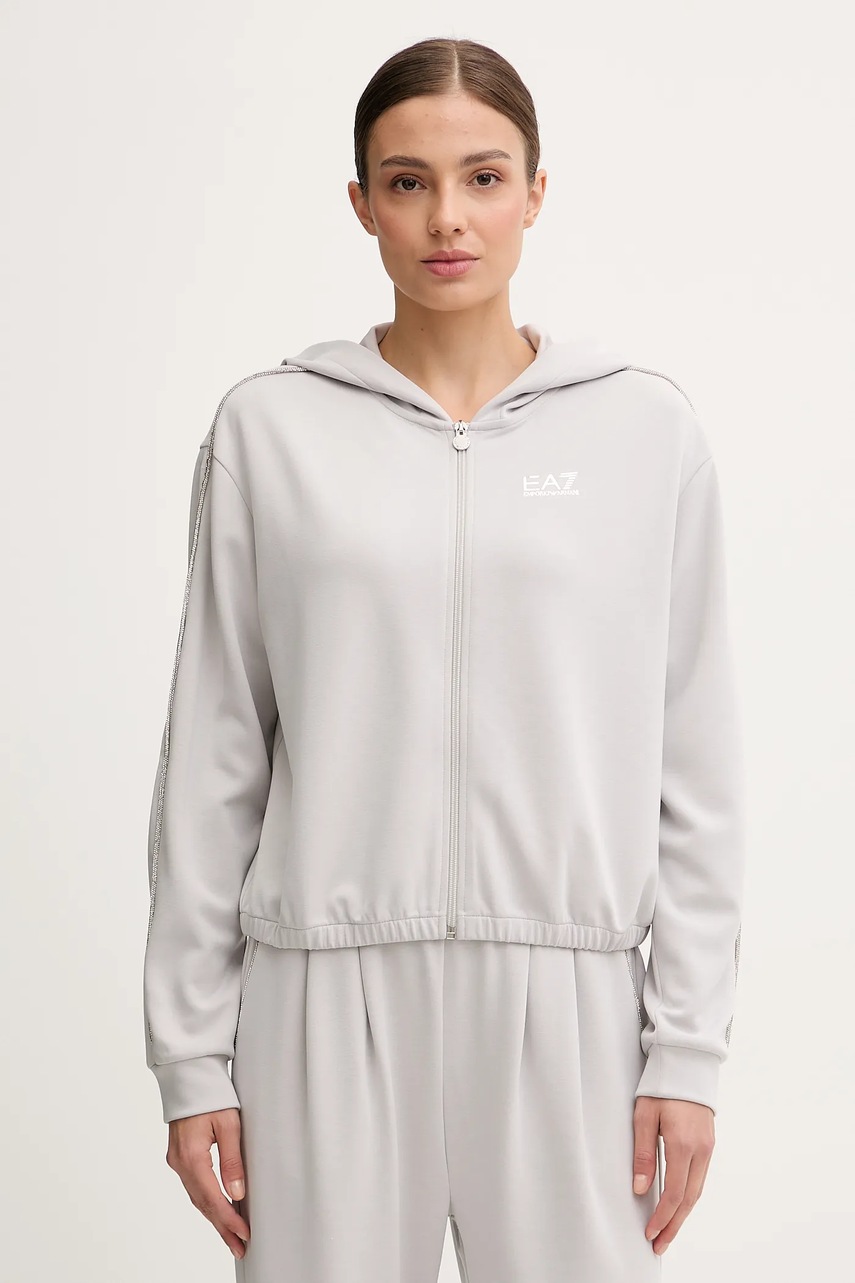 EA7 Emporio Armani bluză culoarea gri, cu glugă, uni, AF12643.7W000443