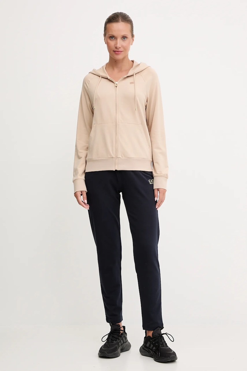 Кофта EA7 Emporio Armani цвет бежевый с капюшоном однотонная AF13135.7W000458 Кофта EA7 Emporio Armani цвет бежевый с капюшоном однотонная AF13135.7W000458
