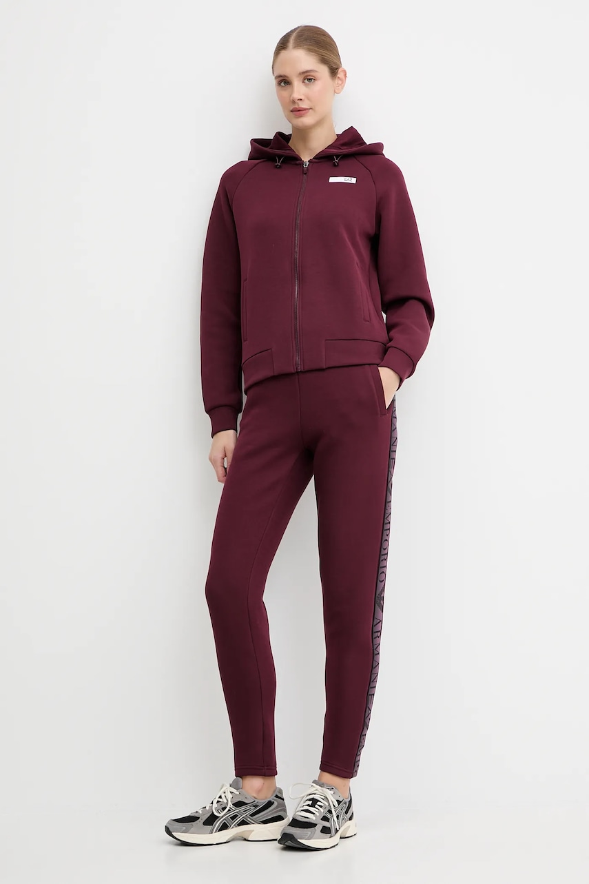 Кофта EA7 Emporio Armani цвет бордовый с капюшоном однотонная AF13151.7W000675 Кофта EA7 Emporio Armani цвет бордовый с капюшоном однотонная AF13151.7W000675