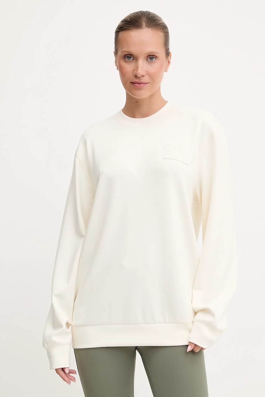 Levně Mikina EA7 Emporio Armani dámská, béžová barva, s aplikací, AF13790.7X000129