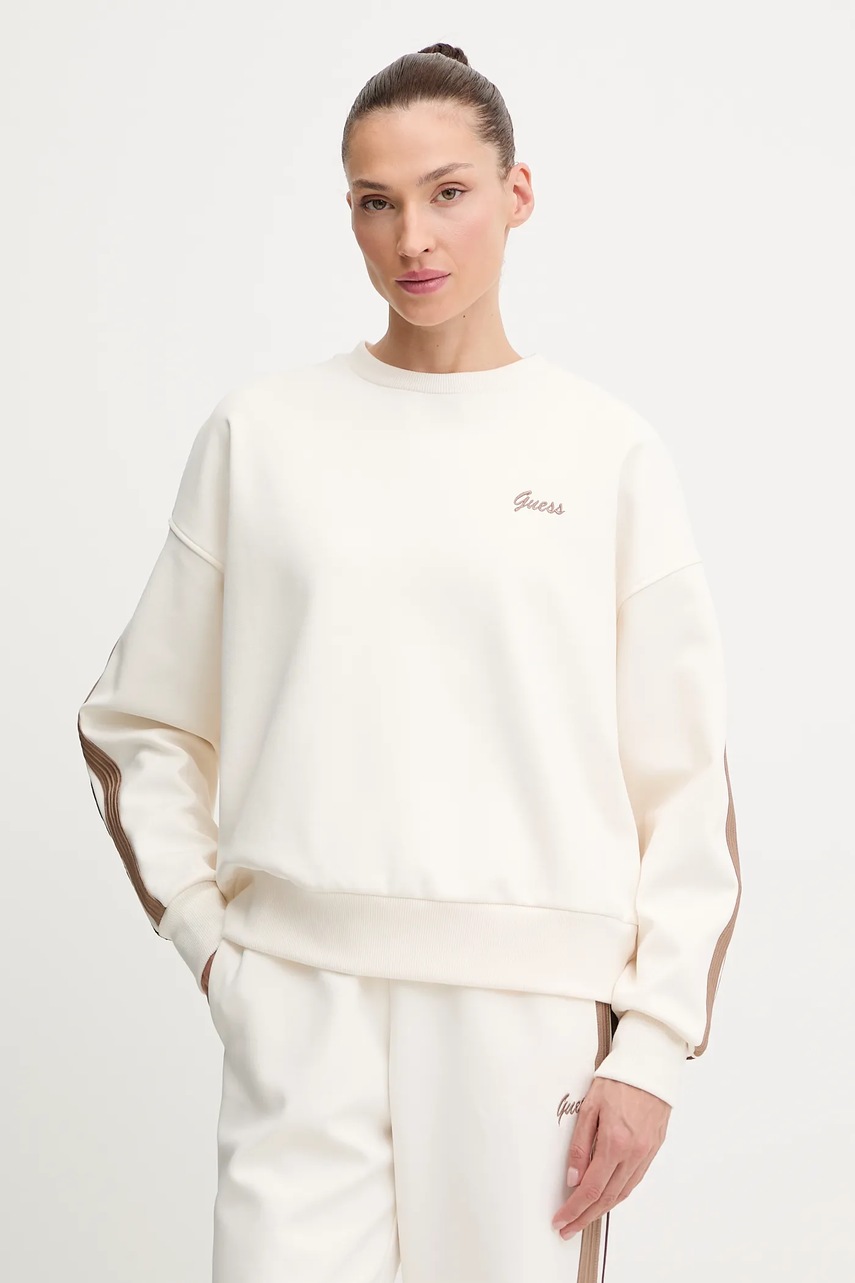 Levně Mikina Guess FABIA dámská, béžová barva, s aplikací, V5BQ03 KCX22