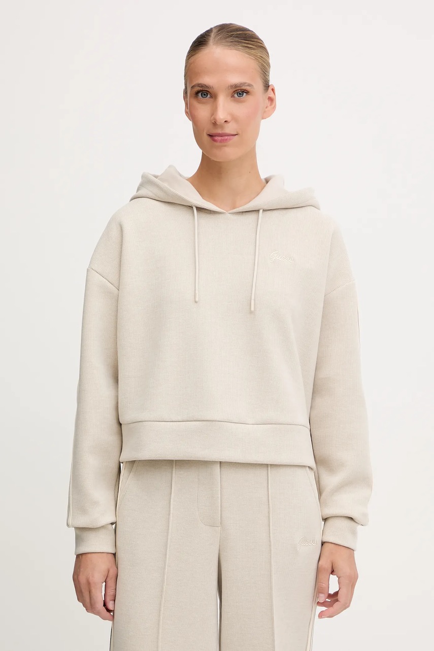 

Суичър с вълна Guess MURIEL в бежово с качулка с апликация V5BQ14 KCX52, Бежов