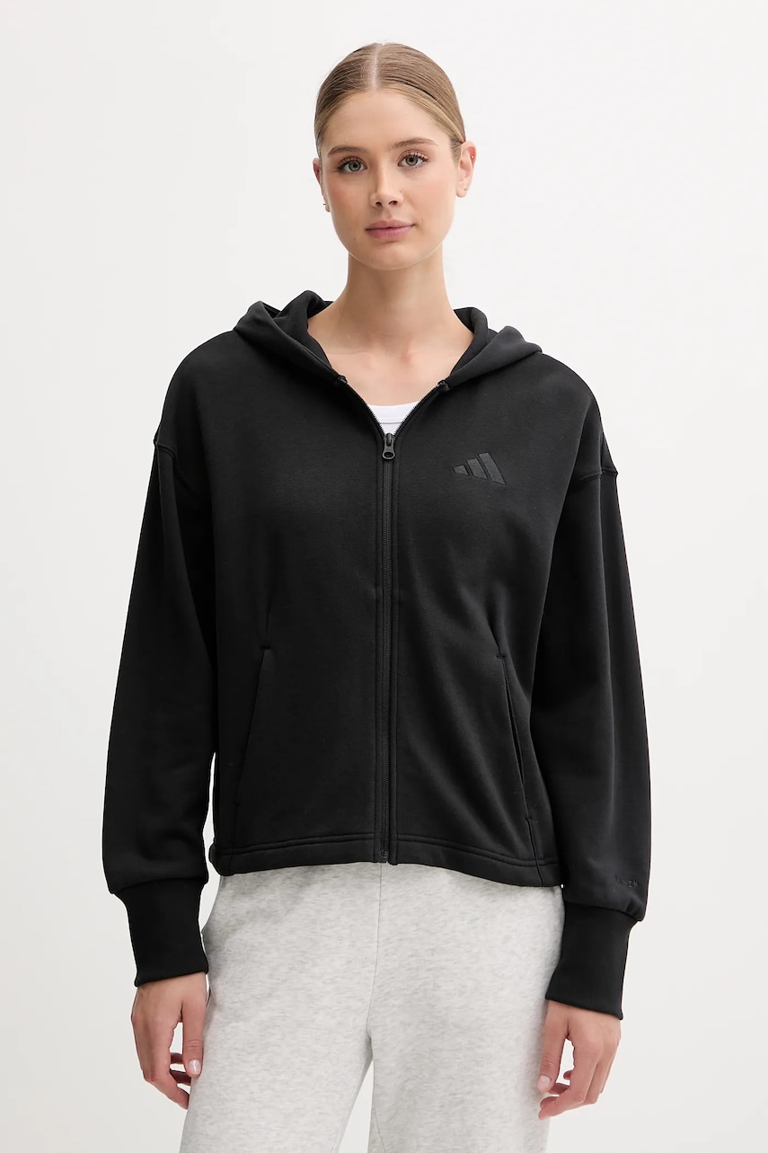 adidas hanorac de bumbac All SZN culoarea negru, cu glugă, cu imprimeu, JJ1251