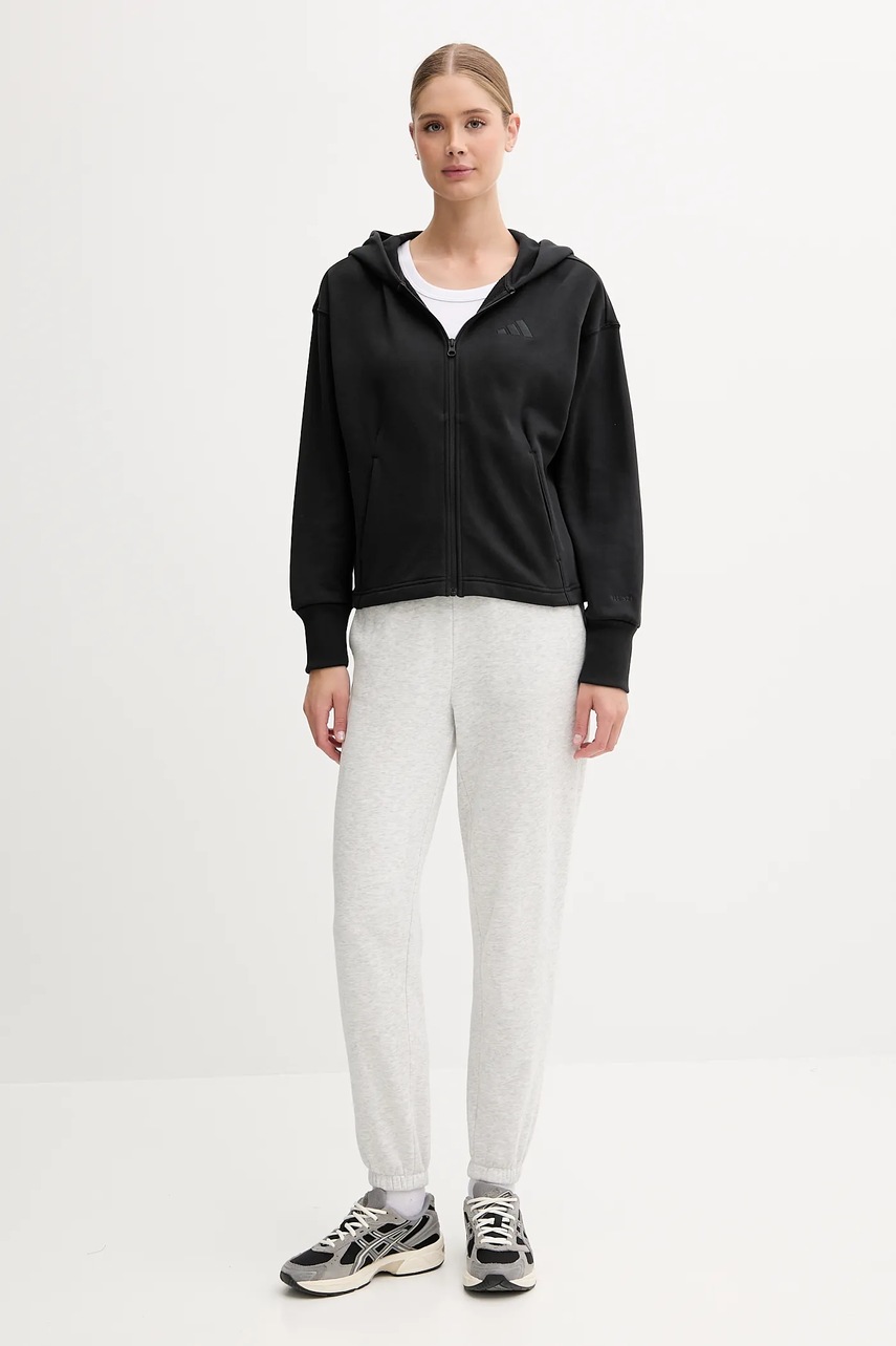 Хлопковая кофта adidas All SZN цвет чёрный с капюшоном с аппликацией JJ1251 Хлопковая кофта adidas All SZN цвет чёрный с капюшоном с аппликацией JJ1251