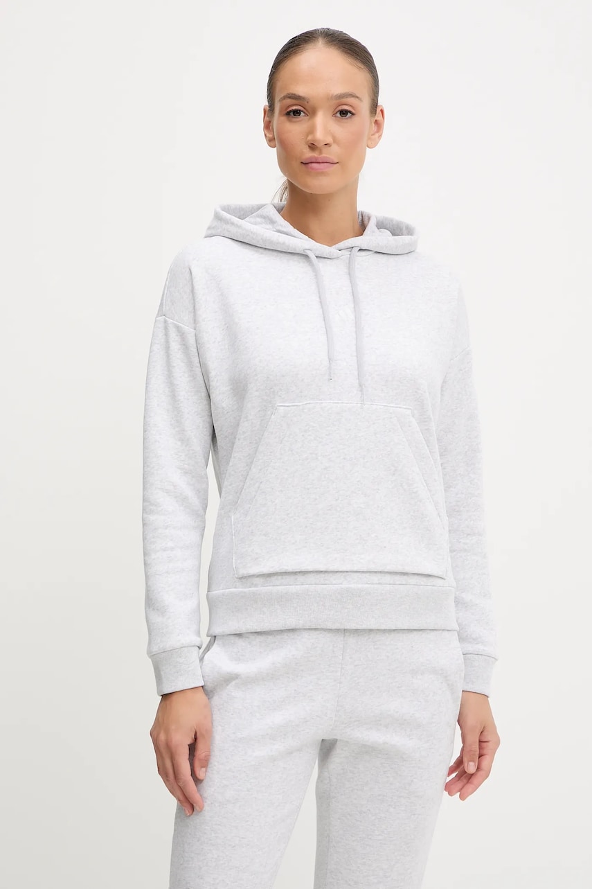 Levně Mikina adidas Essentials Small Logo Feel Cozy Hoodie dámská, šedá barva, s kapucí, melanžová, JN1853