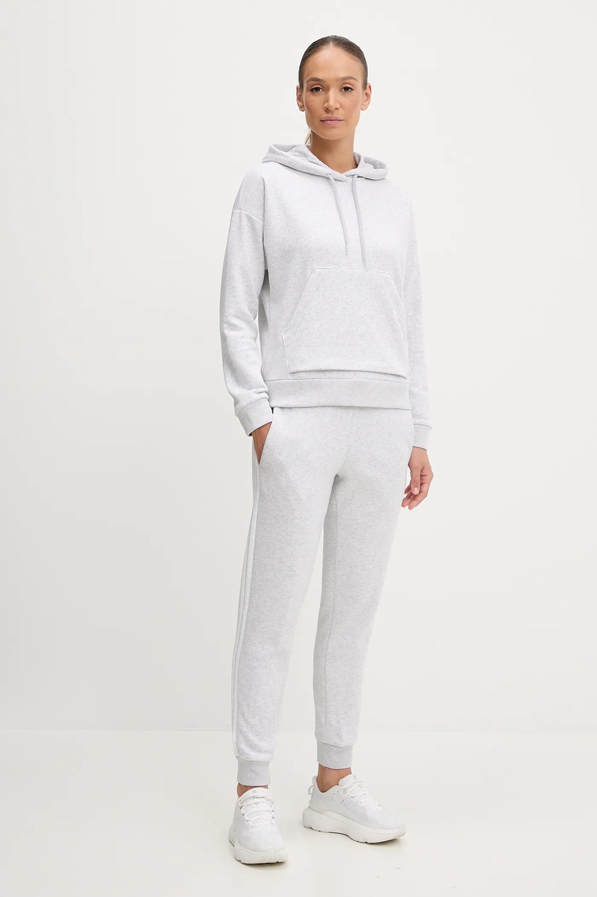 Кофта adidas Essentials Small Logo Feel Cozy Hoodie цвет серый с капюшоном меланж JN1853