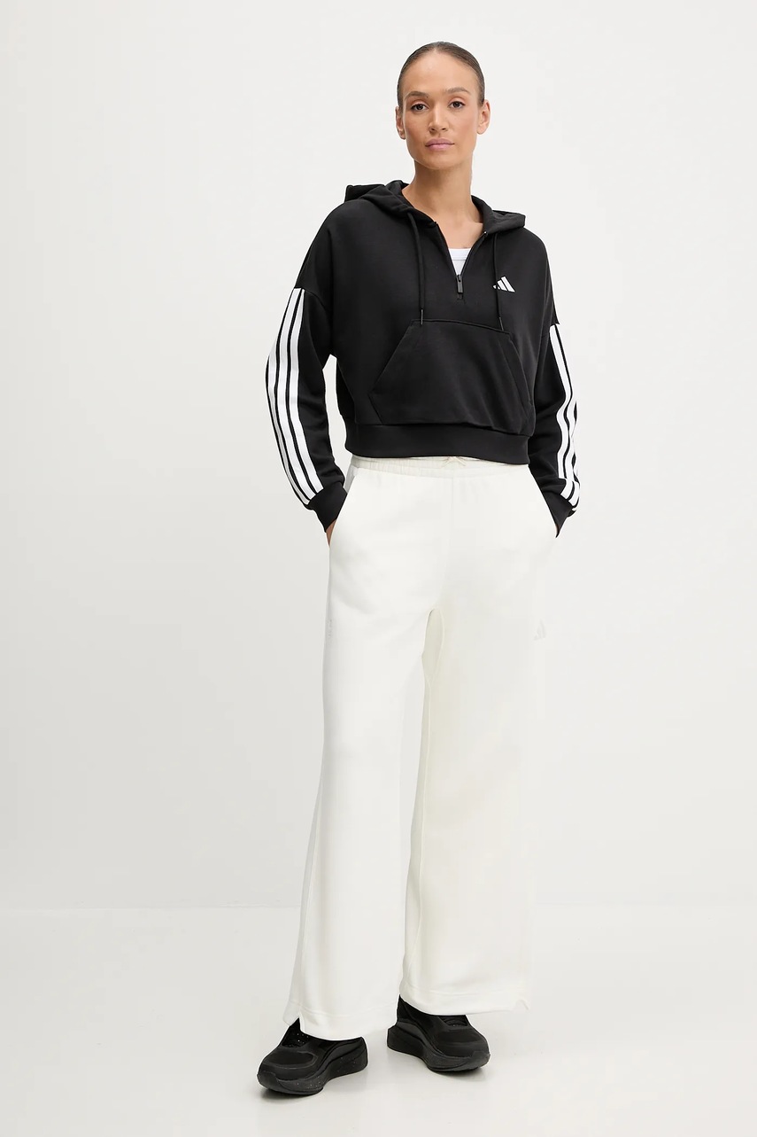 Кофта adidas Essentials 3-Stripes цвет чёрный с капюшоном с аппликацией JN1956