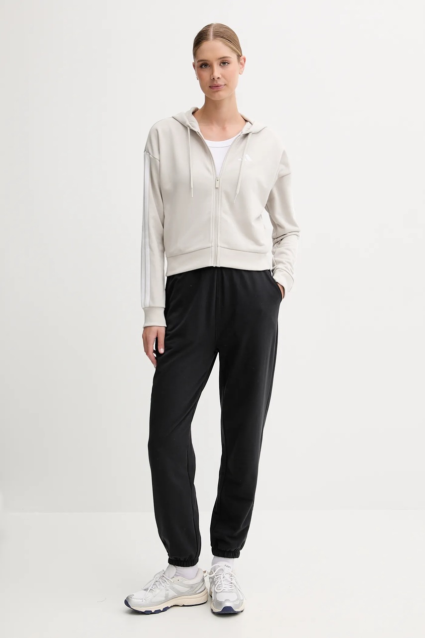 Кофта adidas Essentials цвет бежевый с капюшоном однотонная JW1821