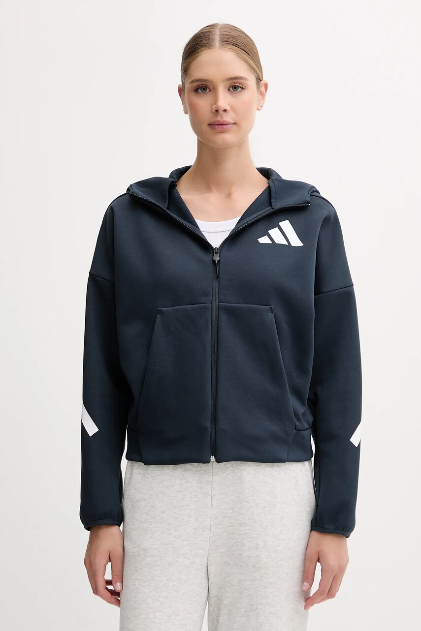 adidas bluză x Z.N.E culoarea bleumarin, cu glugă, cu imprimeu, JW5320