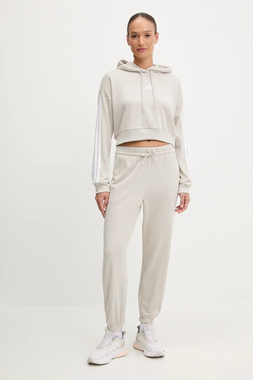 Кофта adidas 3-Stripes цвет бежевый с капюшоном с аппликацией JX7634