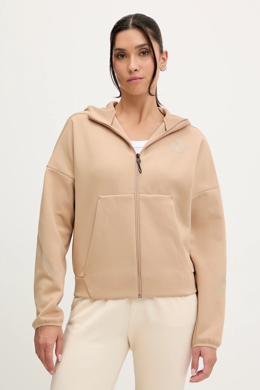 adidas bluză x Z.N.E culoarea bej, cu glugă, cu imprimeu, JY5970