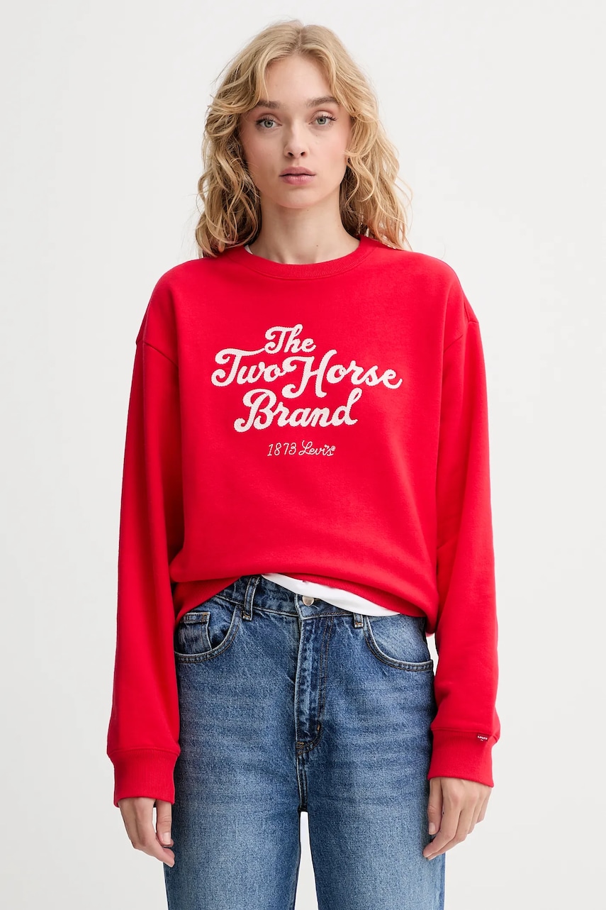 Levi\'s hanorac de bumbac culoarea rosu, cu imprimeu, 0002L