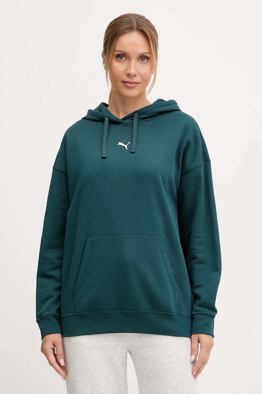 Puma bluză culoarea verde, cu glugă, uni, 685398