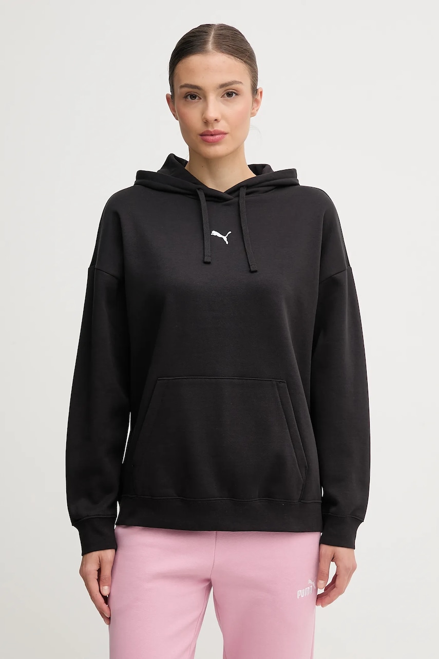 Puma bluză culoarea negru, cu glugă, uni, 685398 - 0 | YEO
