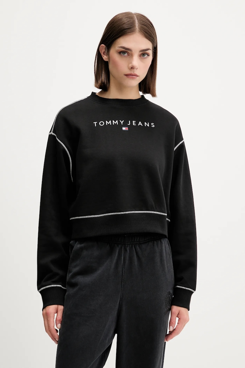 Levně Mikina Tommy Jeans dámská, černá barva, s aplikací, DW0DW21587