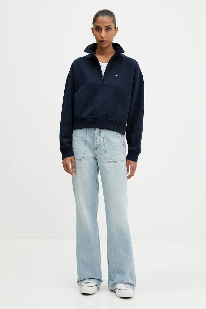 Хлопковая кофта Tommy Jeans цвет синий однотонная DW0DW21589 Хлопковая кофта Tommy Jeans цвет синий однотонная DW0DW21589