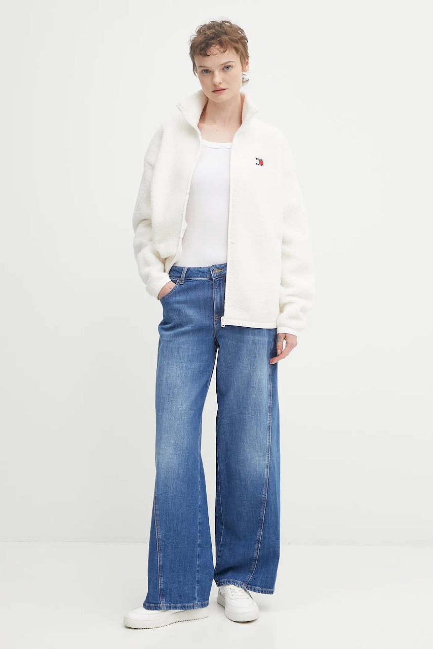 Флисовая кофта Tommy Jeans цвет бежевый однотонная DW0DW21596 Флисовая кофта Tommy Jeans цвет бежевый однотонная DW0DW21596