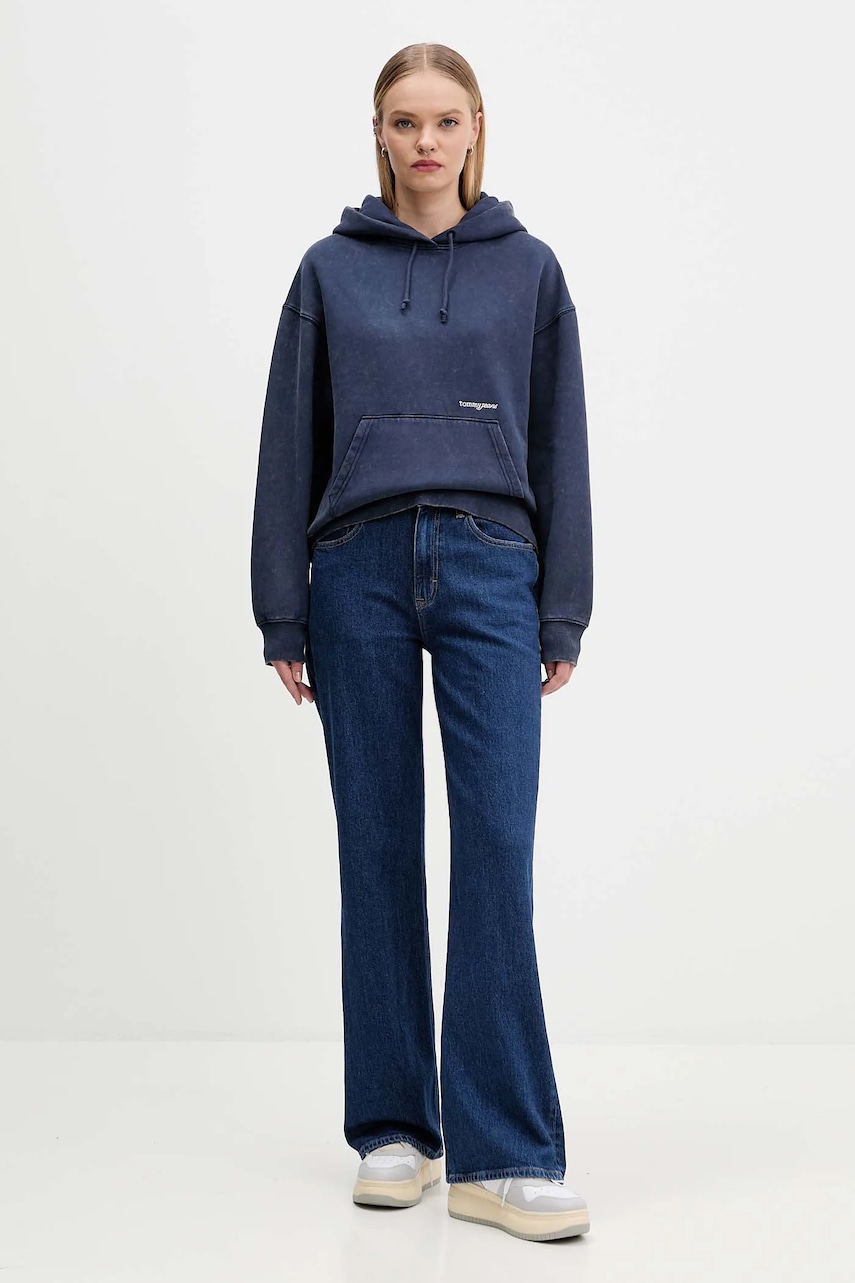 Кофта Tommy Jeans цвет синий с капюшоном однотонная DW0DW21609 Кофта Tommy Jeans цвет синий с капюшоном однотонная DW0DW21609