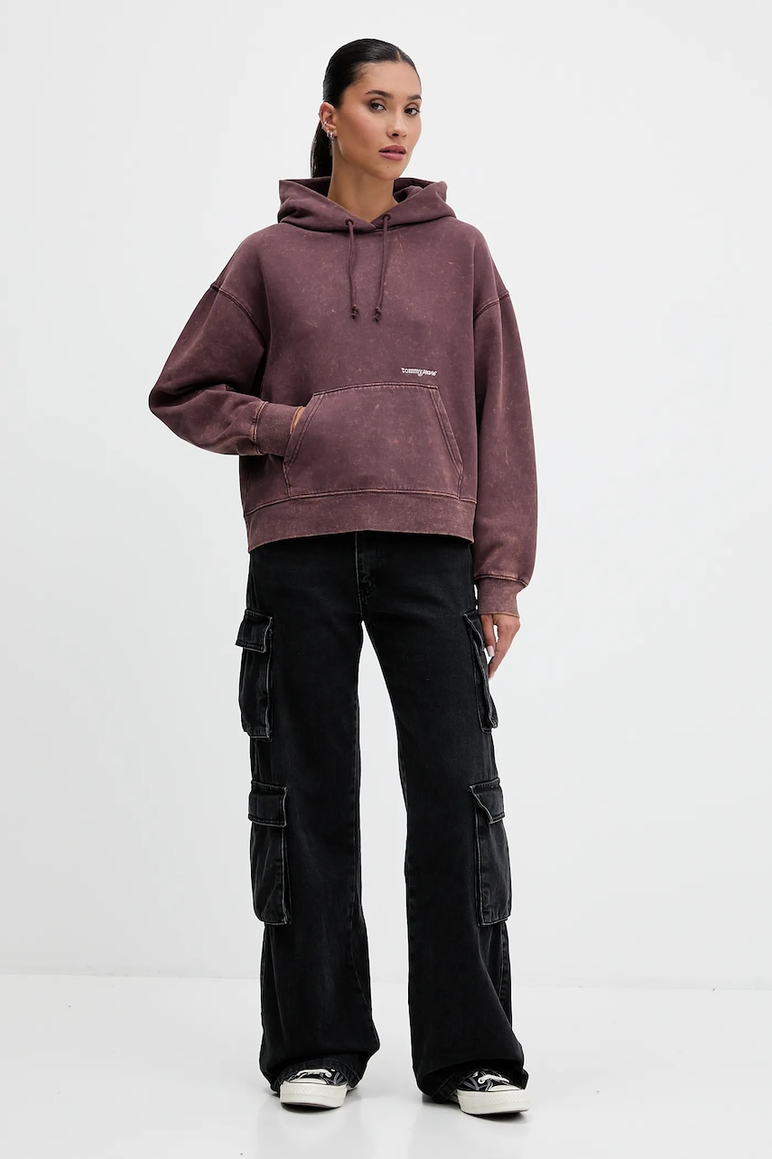 Кофта Tommy Jeans цвет коричневый с капюшоном однотонная DW0DW21609 Кофта Tommy Jeans цвет коричневый с капюшоном однотонная DW0DW21609