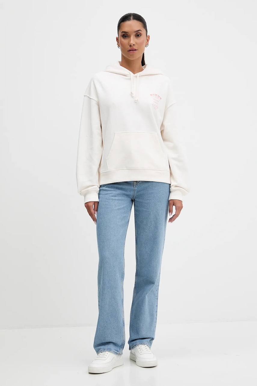 Хлопковая кофта Tommy Jeans цвет бежевый с капюшоном с принтом DW0DW21785 Хлопковая кофта Tommy Jeans цвет бежевый с капюшоном с принтом DW0DW21785
