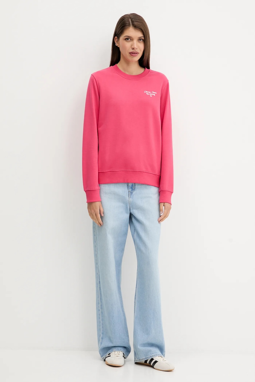 Хлопковая кофта Tommy Jeans цвет розовый с принтом DW0DW21960 Хлопковая кофта Tommy Jeans цвет розовый с принтом DW0DW21960