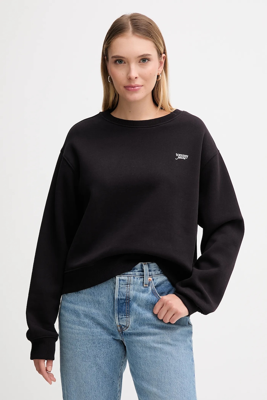 Levně Mikina Tommy Jeans dámská, černá barva, hladká, DW0DW21961