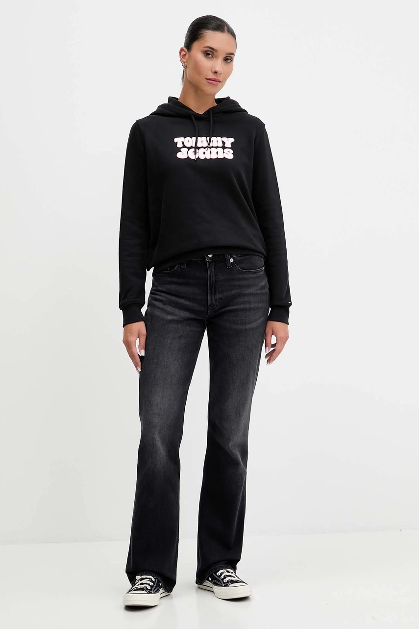 Хлопковая кофта Tommy Jeans цвет чёрный с капюшоном с принтом DW0DW21962 Хлопковая кофта Tommy Jeans цвет чёрный с капюшоном с принтом DW0DW21962