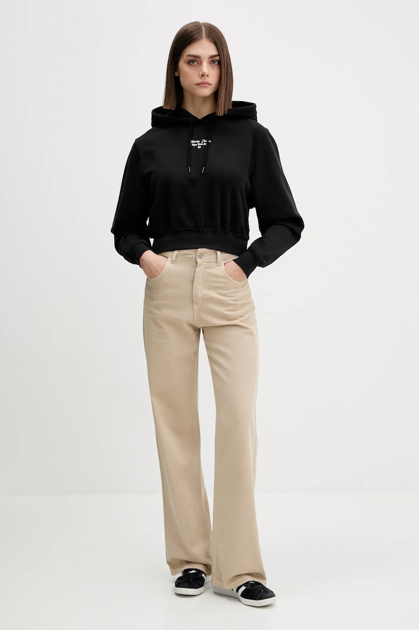 Хлопковая кофта Tommy Jeans цвет чёрный с капюшоном с принтом DW0DW22170 Хлопковая кофта Tommy Jeans цвет чёрный с капюшоном с принтом DW0DW22170